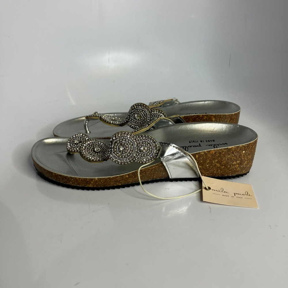 Milo paoli silver beaded embellished sandals women's size 7.5 dressy wedding new